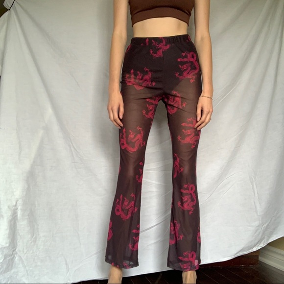 Dragon Printed Mesh Pants w Built in Undershorts - Picture 5 of 8